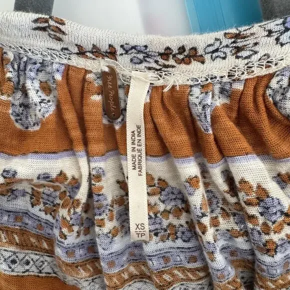 Free People High-Low Scoop Back Paisley-Print Top Boho Puff Sleeve Peasant XS - Picture 13 of 13